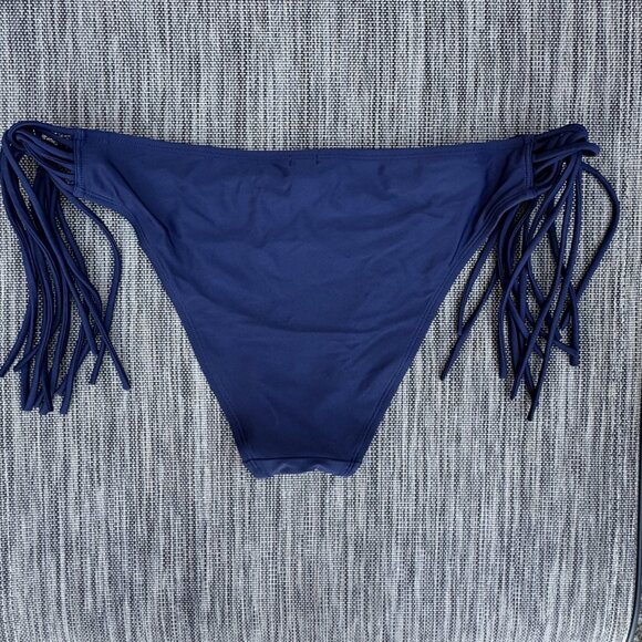 Aerie Swim Bikini Bottoms Womens XL Navy Fringe Side Ties - Picture 2 of 6